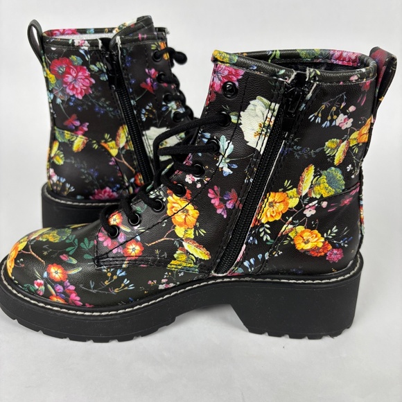 Madden Girl, Black Pink Floral Carra, Combat Boots, Size 5, Chunky Heel - Picture 6 of 10